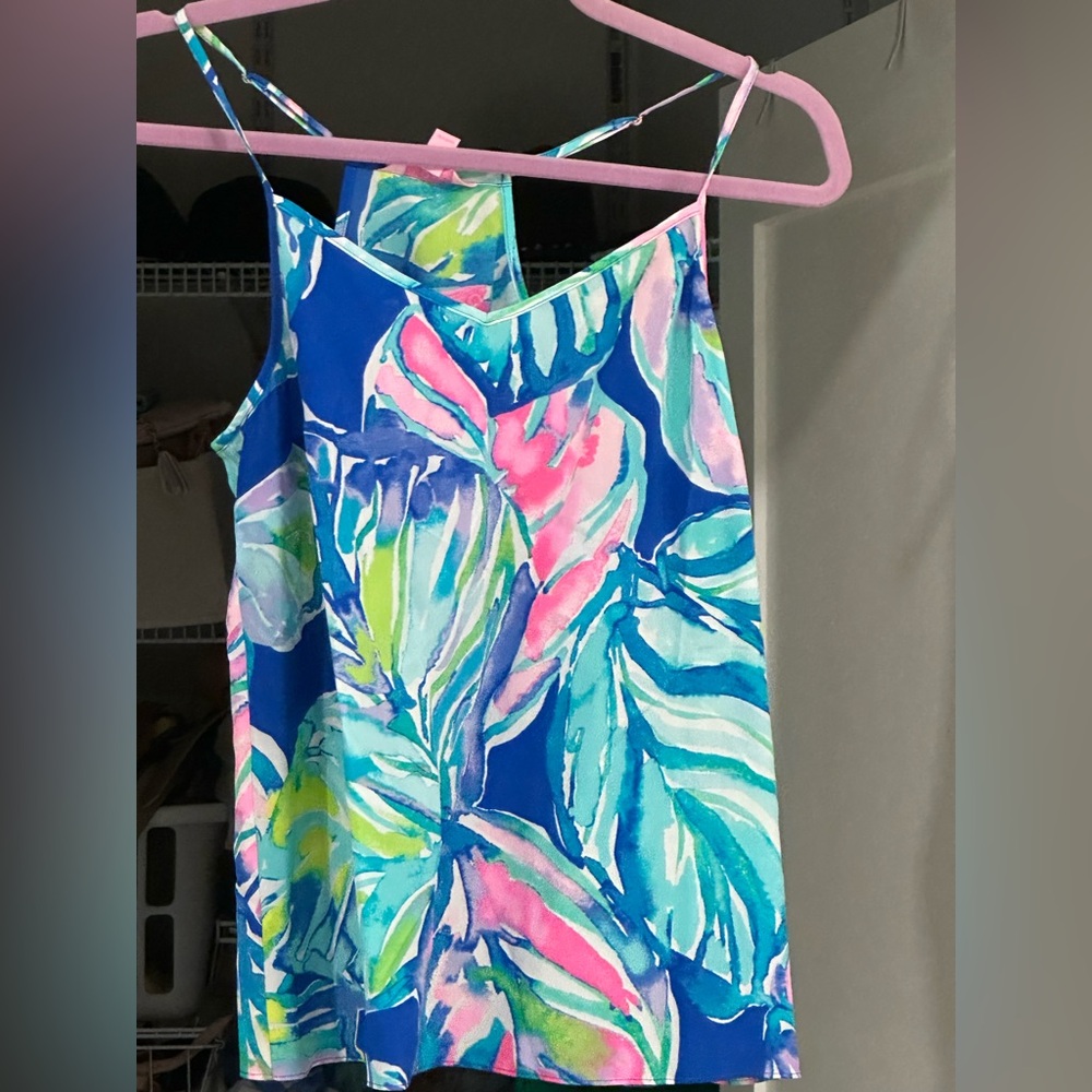 Lilly Pulitzer Multicolor Leaf Print Tank Top 100% Silk